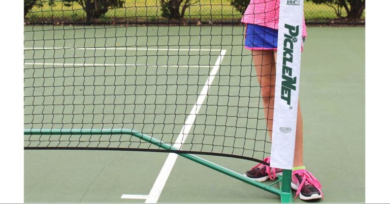 Guilford High School Tennis Courts Set Up with Portable Pickleball Nets