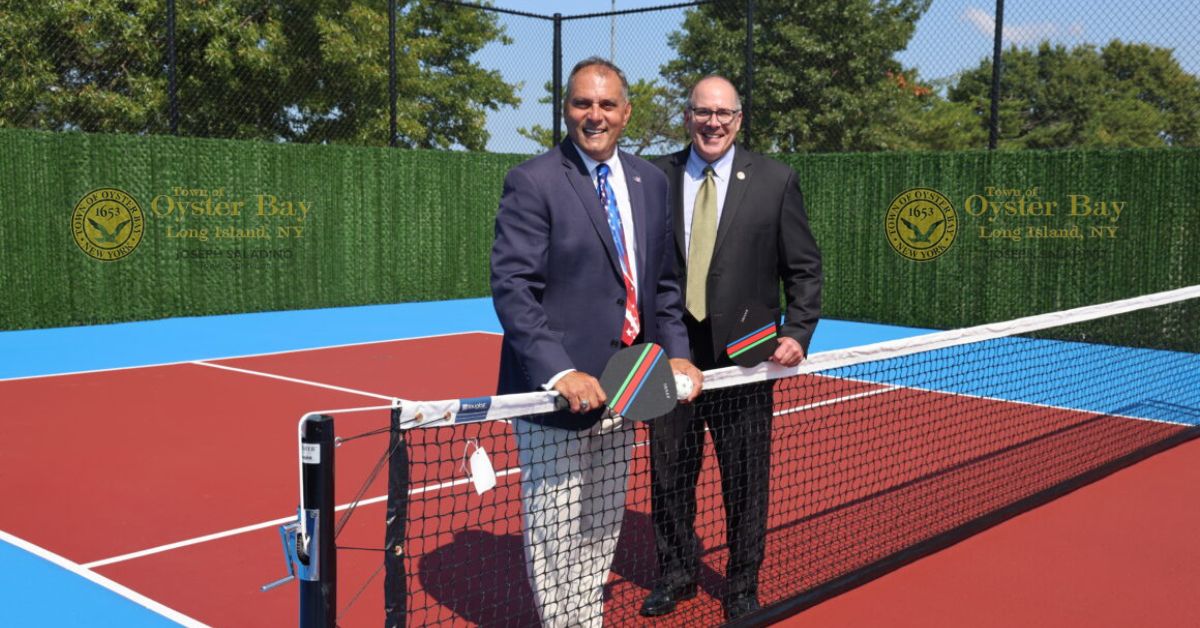 Joseph Saladino and Town Clerk Richard LaMarca at new pickleball courts